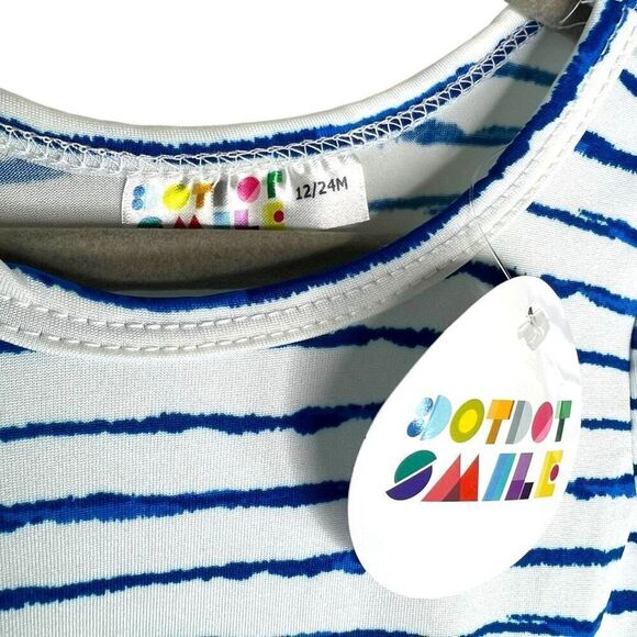 NEW Dot Dot Smile Blue Watercolor Lines White Cap Sleeve Dress 12-24M - Picture 4 of 6